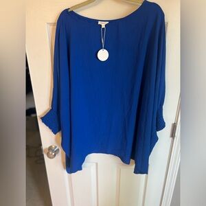Royal Blue Poncho Like Dolman Sleeve Top-3x